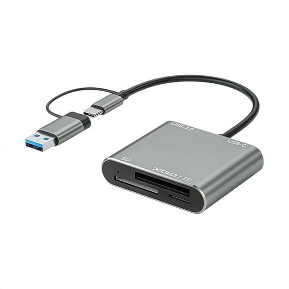 5-in-1 Dual-Head Card Reader & Hub – USB 3.0 & USB-C To TF SD XQD Card Reader