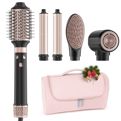 5 in 1 Dual Voltage Hot Air Styler, Professional Hair Dryer Brush for Fast Drying, Curling, Straightening & Volumizing Low Heat Damage, Negative Ions