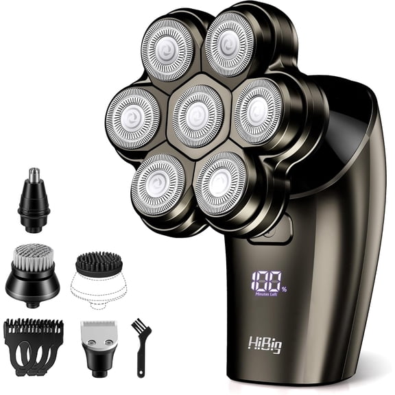 5-in-1 Electric Razor for Men, 7D Floating Head Shaver, IPX7 Waterproof Wet/Dry Body Grooming Trimmer, USB-C Rechargeable with LED Display, for Bald Head, Beard, Legs, Underarms, Dark Gray