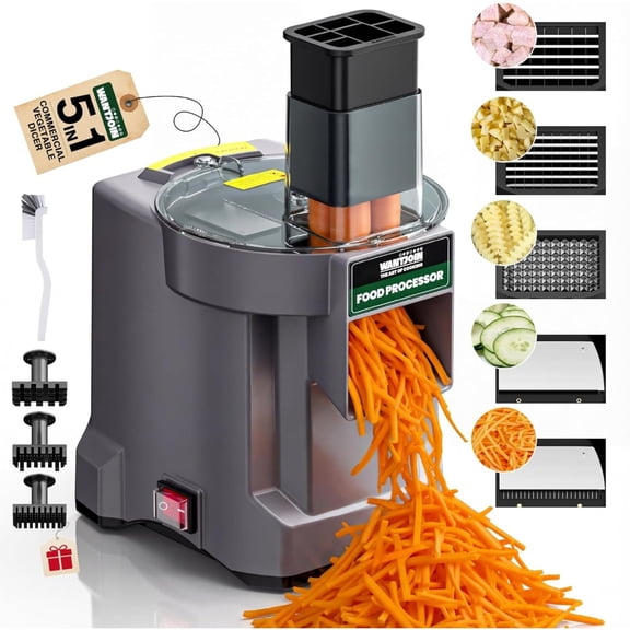 5 in 1 Electric Vegetable Chopper for Commercial Kitchens: Stainless Steel Blades, Silver, Slicing 2.5mm Dicing 8/12mm Chopping 2.5mm Shredding