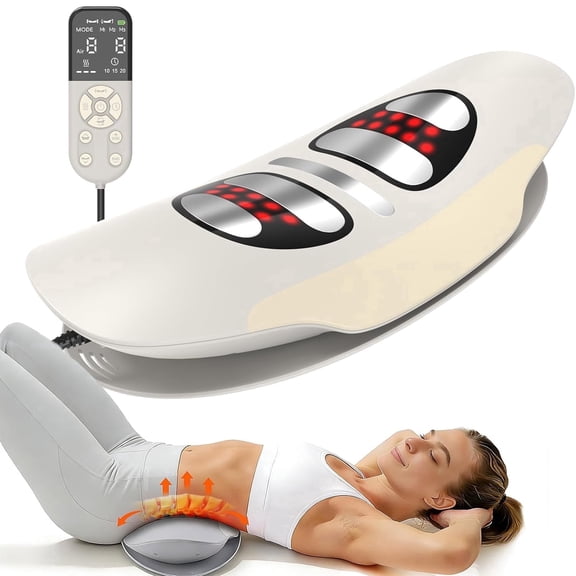 5-in-1 Electric Waist Massager with 26 Arc Design, features Dynamic Traction, Vibration and Heating Functions, relaxes waist and back muscles, relieves lumbar pressure.