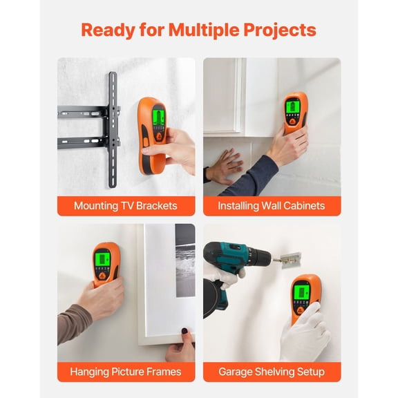 5-in-1 Electronic Stud Detector with Smart Sensor,HD LCD Display&Audio Alarm for Metal,AC Wires,Joists,Pipes-Orange