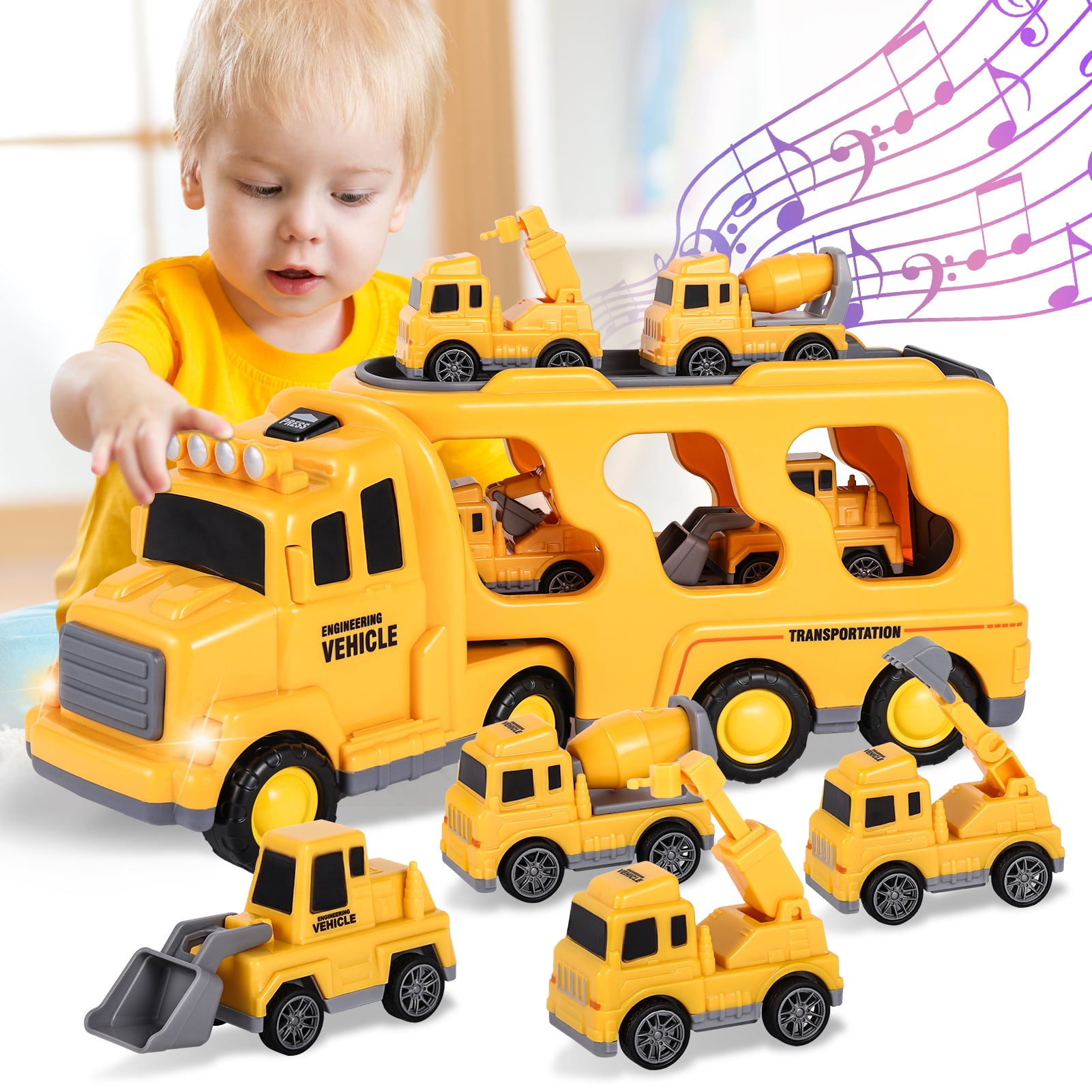 5in1 Engineering Vehicle Toy Set with Realistic Lights and Sounds Perfect for Kids Ages 36