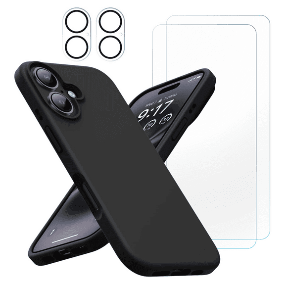 5-in-1 Entronix Bundle designed for iPhone 17, Liquid Silicone Case, 2 Tempered Glass, 2 Camera Lens