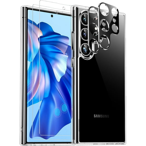 5-in-1 Entronix Bundle for Galaxy S25 Ultra, Slim Clear Case 2 Screen Protector 2 Camera Lens Protector