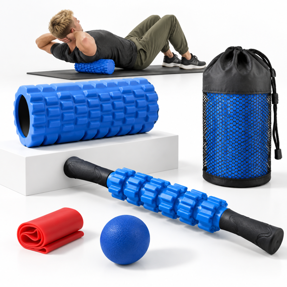 5 in 1 Exercise Foam Roller Set, Deep Blue, High Density for Fitness