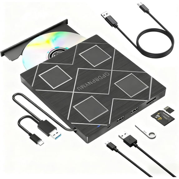 5-in-1 Extemal CD/DVD Drive for Laptop,USB 3.0 & Type-C Portable CD/DvD ...
