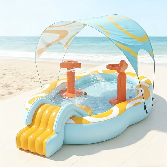 5-in-1 Extra Large Family Splash Pool 125" with Built-In Shade Canopy