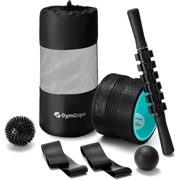 5-in-1 Foam Roller Set with Back Roller, Massage Roller Stick, Spiky Ball, Fascia Ball and Stretch Band, 6 Inch Yoga Back Stretcher for Deep Stretch, Posture Support and Home Workout Recovery