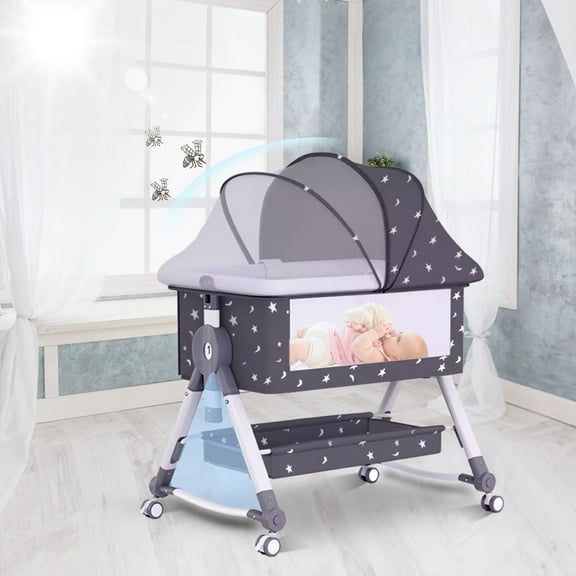 Magic Co Portable Baby Bassinet with Mosquito Net – Foldable Infant Crib for Safe & Comfortable Sleep, Mobile Baby Bed with Wheels