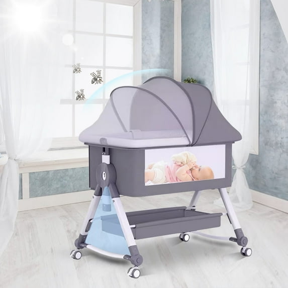 Magic Co Portable Baby Bassinet with Mosquito Net – Foldable Infant Crib for Safe & Comfortable Sleep, Mobile Baby Bed with Wheels