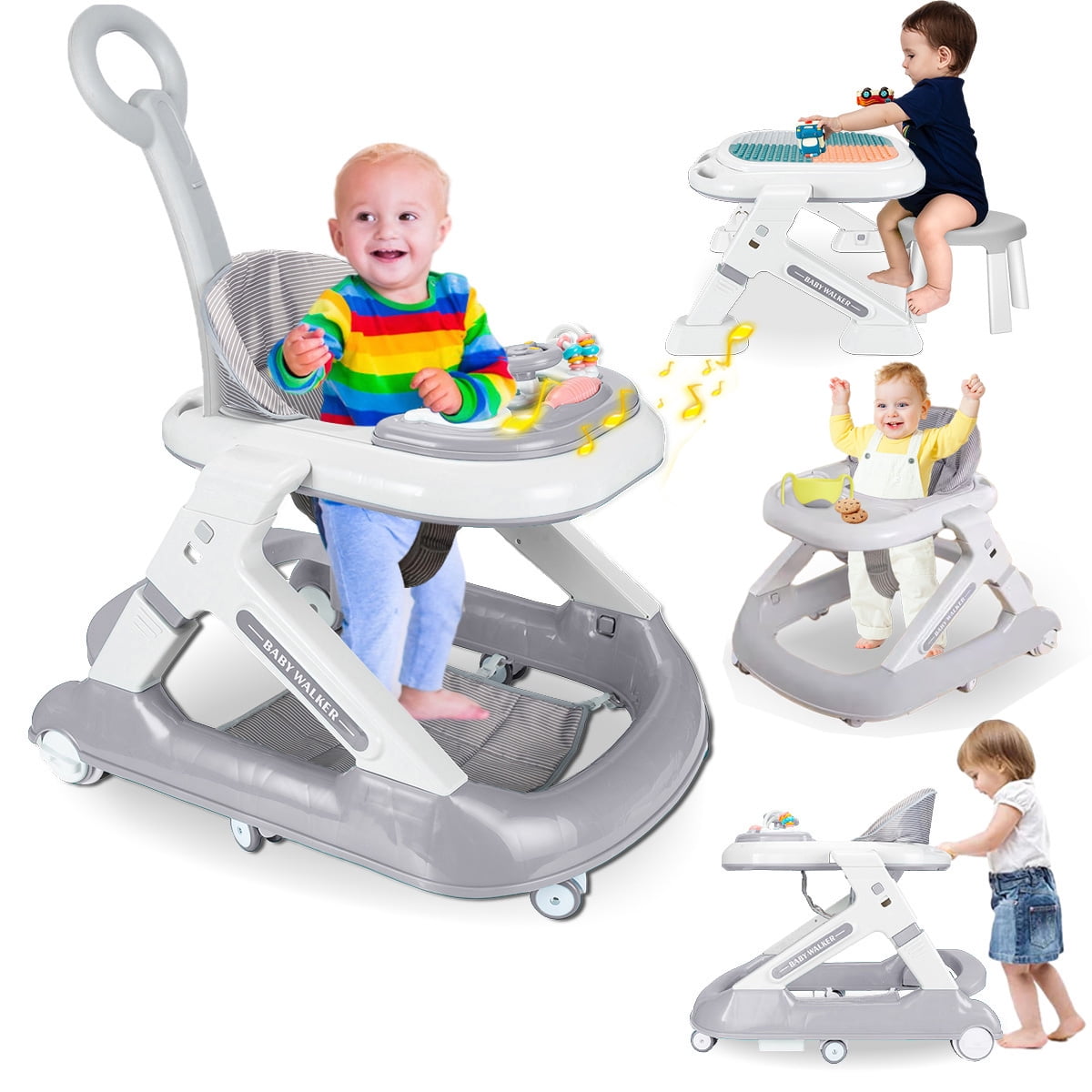 5in1 Foldable Baby Walkers and Baby Activity Center with Toys Tray