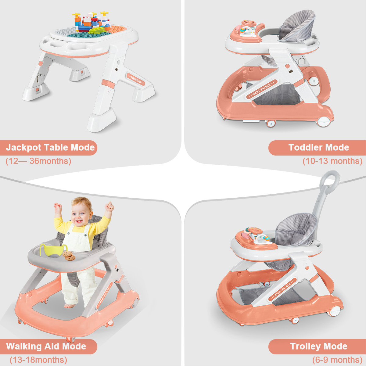 5in1 Foldable Baby Walkers and Baby Activity Center with Toys Tray