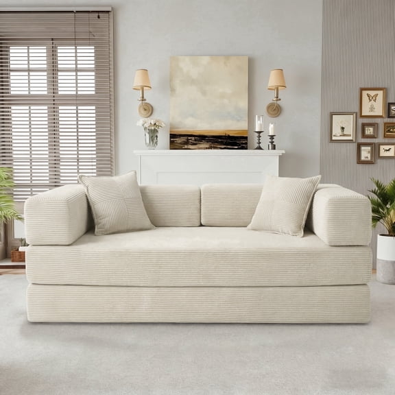 5-in-1 Folding Convertible Sofa Bed,78 Inch Oversized Corduroy Upholstered Boneless Couch, Love seat Sleeper With Pull Out Bed, Floor Sofa Modular Futon Couch For Small Apartment,Living Room Bedroom