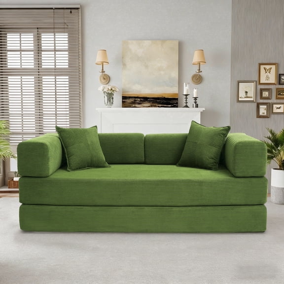 5-in-1 Folding Convertible Sofa Bed,78 Inch Oversized Corduroy Upholstered Boneless Couch, Love seat Sleeper With Pull Out Bed, Floor Sofa Modular Futon Couch For Small Apartment,Living Room Bedroom