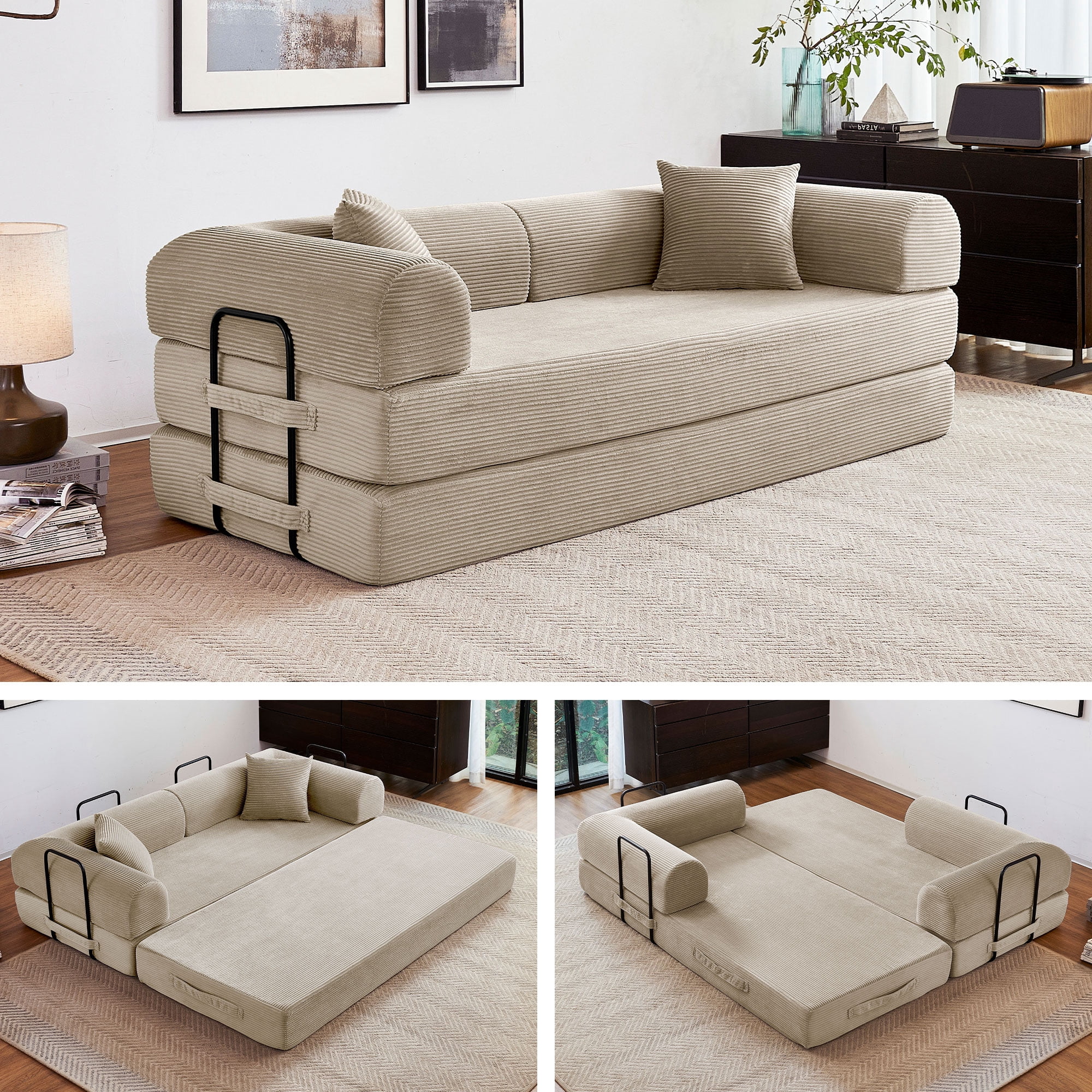 BYBYME Folding Sofa Bed, Convertible Floor Couch for Adults, Dark