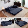 thumbnail image 1 of 5-in-1 Folding Convertible Sofa Bed, 79" Corduroy Floor Couch Futon, Pull-Out Sleeper Loveseat, Modular Boneless Sofa for Living Room & Bedroom, Dark Blue, 1 of 7
