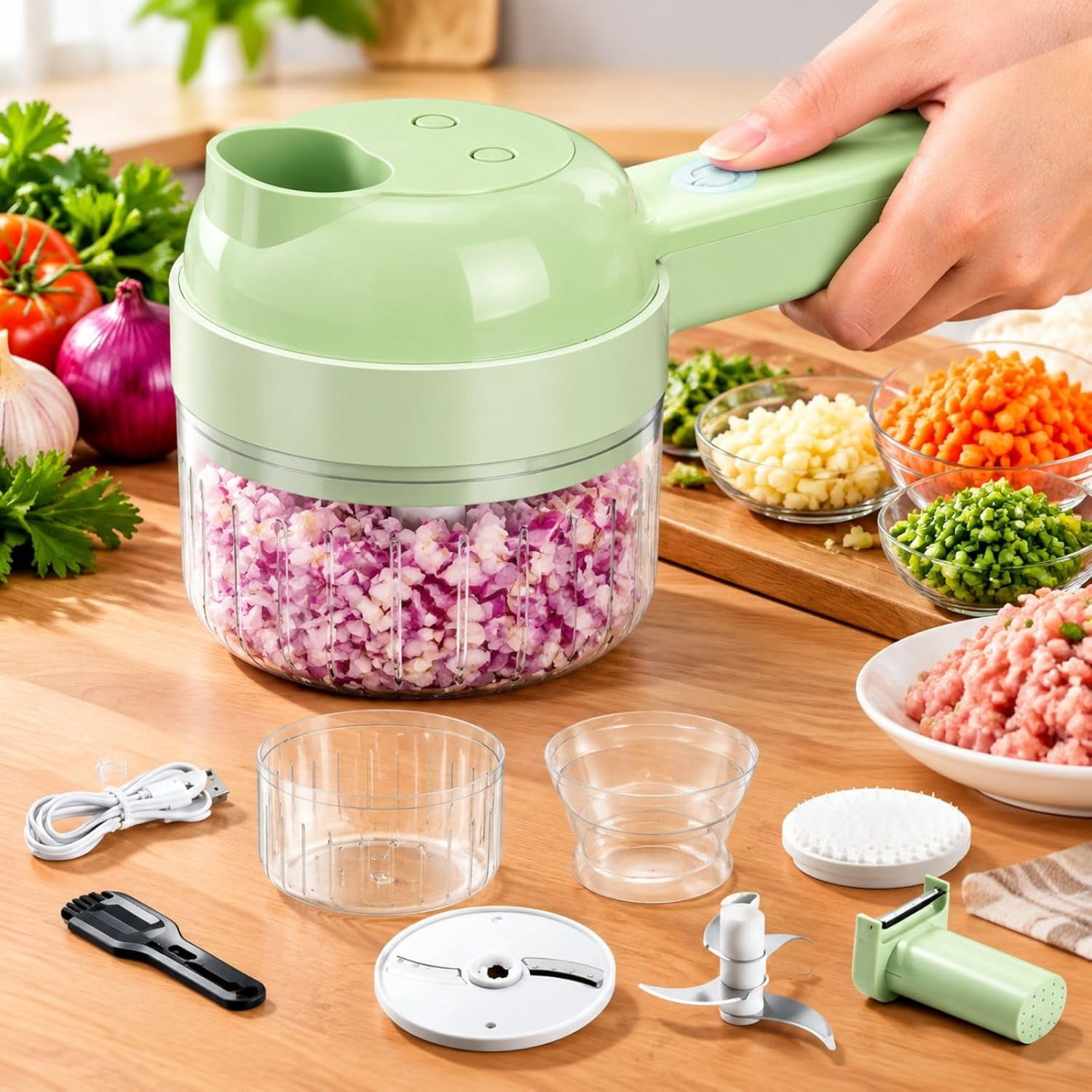 5-in-1 Food Chopper with Container, Multi-Function Vegetable Chopper ...