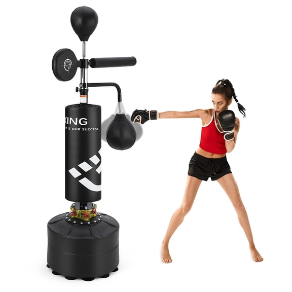 5-in-1 Freestanding Punching Bag for Adults & Teens – Adjustable Height – Heavy Boxing Bag with 360° Rotating Responsive Bar, Dual Speed Bags, Hitting Aim, Stable Base – Home Gym Training