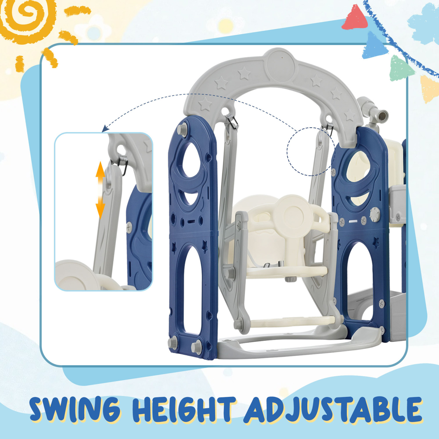 5 in 1 Freestanding Toddler Slide and Swing Set for Indoor & Outdoor