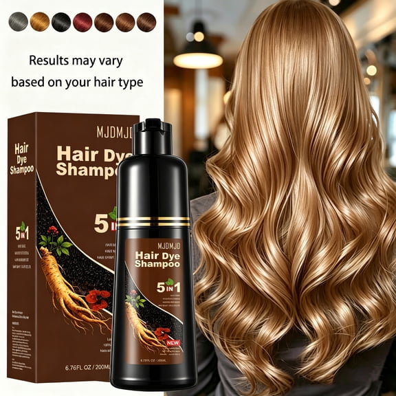 5-in-1 Ginseng Hair Dye Shampoo, Blonde Brown,Ammonia-Free Herbal Formula, Instant Hair Coloring For Gray Hair Coverage, Moisturizing Anti-Frizz Hair Care, Crema tinte para cabello