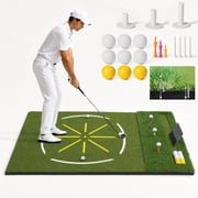 5-in-1 Golf Hitting Mat with Ball Tray & Phone/Tablet Holder, Golf Trainer Practice Mat with Swing Path Line & Alignment Guide, 7 Tee Positions for Driving, Chipping & Swing, Indoor & Outdoor