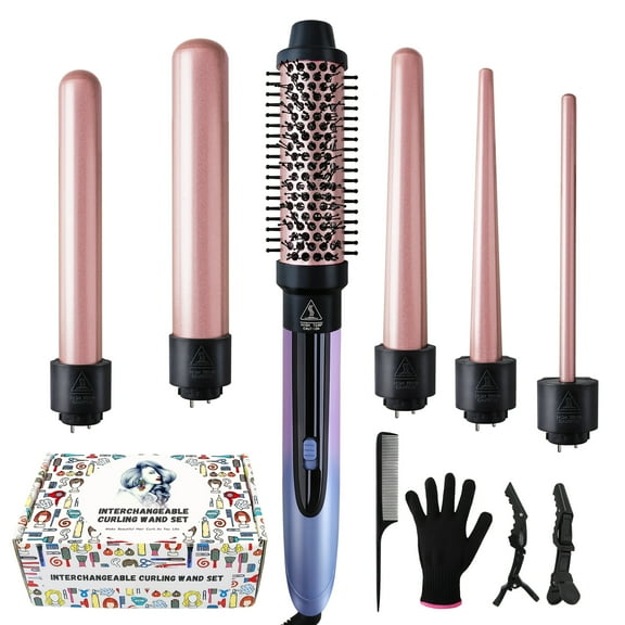 5-in-1 Hair Curling Wand 0.4"-1.25" Ceramic Interchangeable Barrels for Women