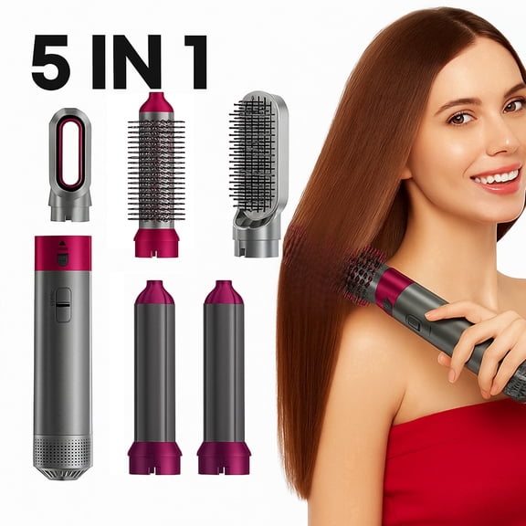 5-in-1 Hair Dryer Brush & Hot Air Styler Set | Negative Ion Technology for Drying, Curling, Straightening & Volumizing - Achieve Salon-Quality Blowouts at Home