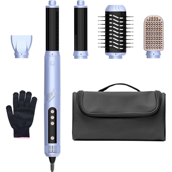 "5-in-1 Hair Styler with 200 Million Ions & 110,000 RPM Motor - Complete Air Styler Kit for Ultimate Frizz-Control, Fast Drying & Styling, Includes Travel Case (Blue)"