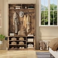 thumbnail image 1 of 5-in-1 Hall Tree Shoe Storage Bench, Entryway Clothes Rack with 7 Hooks, Overhead Storage, Rustic Brown, 1 of 8
