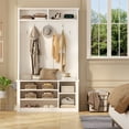 thumbnail image 1 of 5-in-1 Hall Tree Shoe Storage Bench, Entryway Clothes Rack with 7 Hooks, Overhead Storage, White, 1 of 10