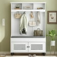 thumbnail image 1 of 5-in-1 Hall Tree With Shoe Bench,Shutter-shaped Doors Cabinet,Coat Rack,Open Storage Shelves And 4 Sturdy Hooks For Hallway,Entryway,Living Room, 1 of 9