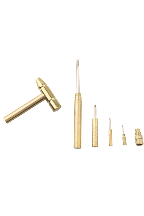 5-in-1 Hammer Screwdriver Set with Detachable Bits, Multi-Function Metal-Tool for DIY Projects, Watch and Jewelry Repair, Gold