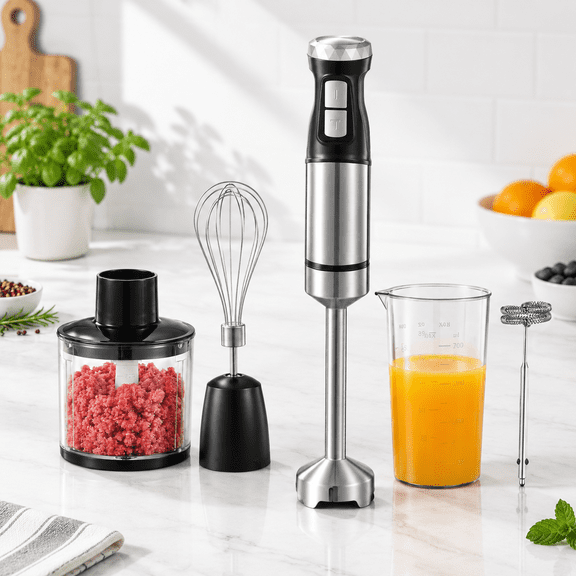5-in-1 Handheld Immersion Blender Set with Stainless Steel Shaft for Kitchen Use