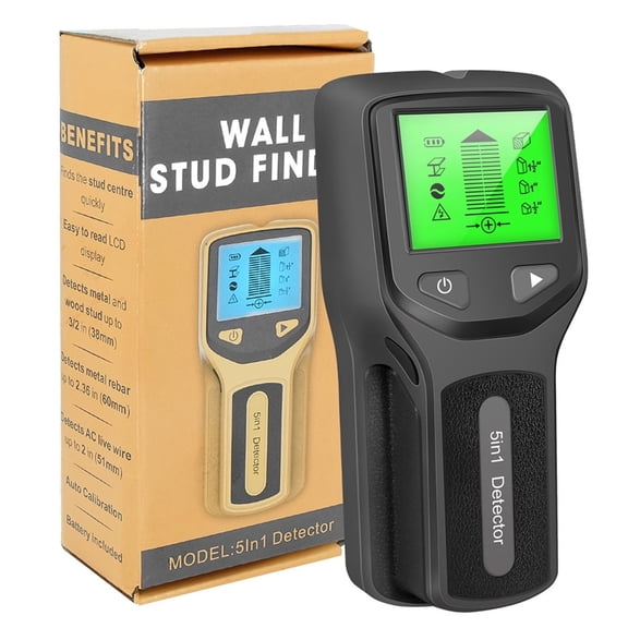 5 in 1 Handheld Wall Scanner Detector, Finds Metal Wood Studs AC Wires Cables, Multi-Function Electronic Stud Finder Wall Detector, Black