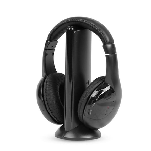 5 in 1 Headset Wireless Headphones with Cordless RF for TV DVD PC with FM Reception Mode and Audio Cable Long Battery Life Feature