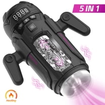 5 in 1 Heating Male Masturbator Cup,9 Thrusting, 4 Sucking & 6 Vibrating Modes Male Stroker with Handles,Adult Sex Toys for Men(Black)