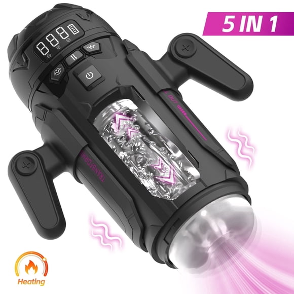 5 in 1 Heating Male Masturbator Cup,9 Thrusting, 4 Sucking & 6 Vibrating Modes Male Stroker with Handles,Adult Sex Toys for Men(Black)