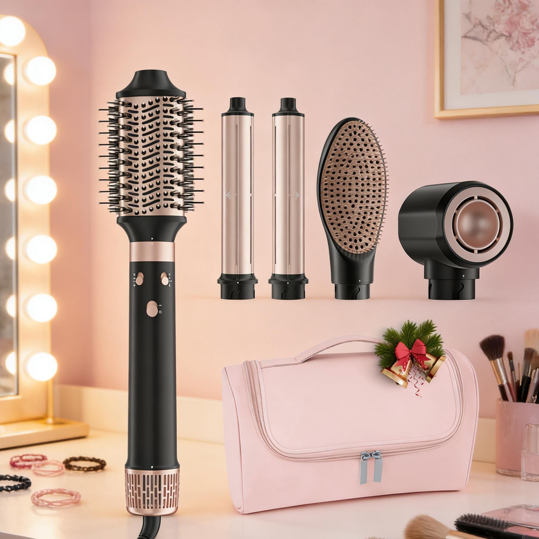 5 in 1 High Speed Hot Air Styler Dual Voltage Auto Wrap Low Heat Damage Fast Drying Quiet 3 Temp Settings Travel Ready For All Hair Types