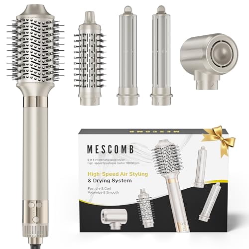 5 in 1 High-Speed Hot Air Styler, Professional Frizz-Free Blow Dryer Brush, Fast Drying Hair Dryer, No Heat Damage - Champagne