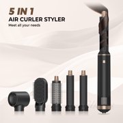 5-in-1 Hot Air Brush Styler Kit, Professional Hair Dryer with Interchangeable Attachments for Drying, Curling, Straightening & Volumizing, Ionic Blowout Tool for Salon-Grade Results at Home