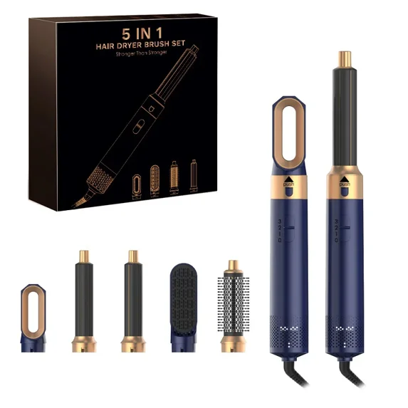 5-in-1 Hot Air Hair Styler Set - Hair Dryer Comb with Air Curling Iron, Volumizing Brush, & Interchangeable Heads for Straightening, Curling, Blowouts at Home (1000W, 3 Heat Settings)