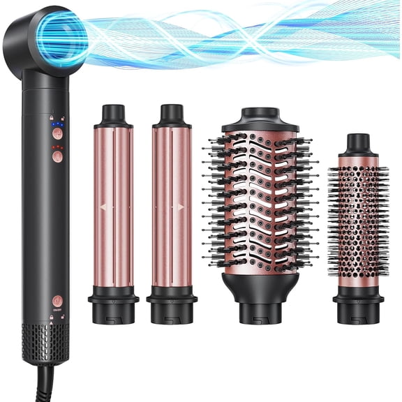 5-in-1 Hot Air Styler Wrap,  Hair Dryer Brush Blow Dryer with 2 Auto Wrap Curlers for Curling, Straightening, Volumizing,  Drying & Frizz-Free Styling for  Hair Types