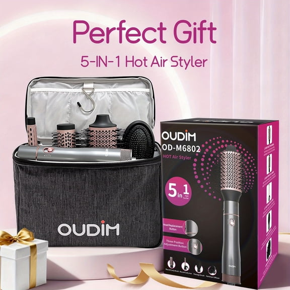 5-in-1 Hot Air Styling Comb, Negative Ion, Interchangeable Heads, Multi-Styler