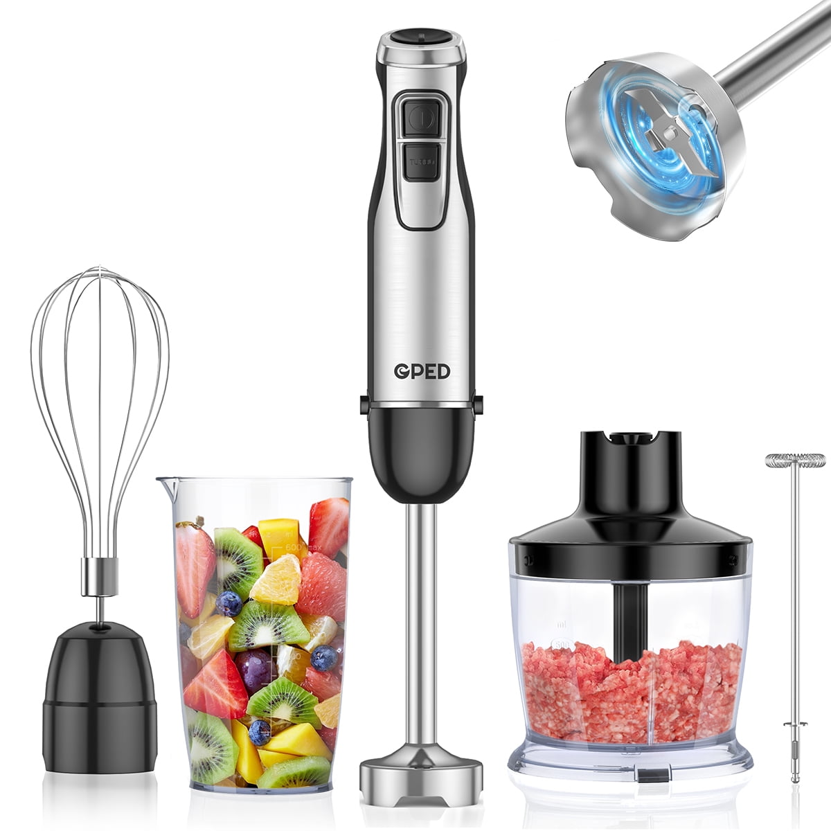 Dash Chef Series Deluxe Immersion Hand Blender 5 Speed Stick Blender with Stainless Steel Blades Dough Hooks Food Processor