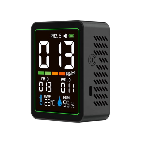 5-in-1 Indoor Air Quality Monitor with LCD Color Screen - Real-Time PM1.0 PM2.5 PM10, Temperature & Humidity Sensor, USB-C Rechargeable, Portable Design