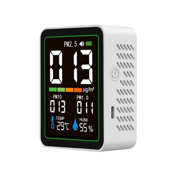 5-in-1 Indoor Air Quality Monitor with LCD Color Screen - Real-Time PM1.0 PM2.5 PM10, Temperature & Humidity Sensor, USB-C Rechargeable, Portable Design