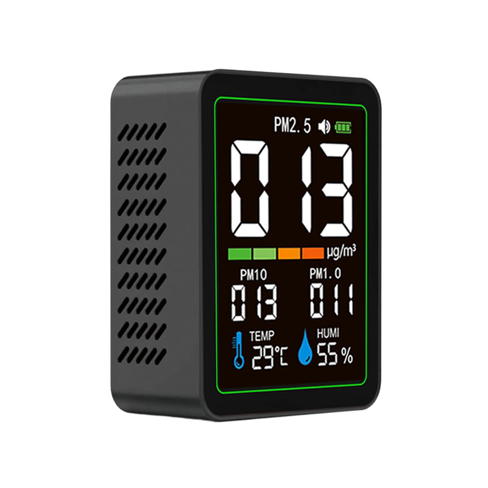 5-in-1 Indoor Air Quality Monitor with Laser Sensor - Accurate Real-Time Tracking for PM1.0 PM2.5 PM10, Temperature & Humidity, LCD Color Screen, USB-C Portable