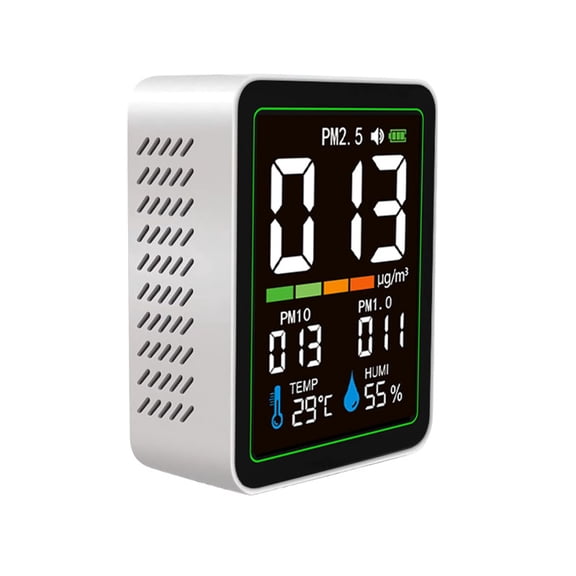 5-in-1 Indoor Air Quality Monitor with Laser Sensor - Accurate Real-Time Tracking for PM1.0 PM2.5 PM10, Temperature & Humidity, LCD Color Screen, USB-C Portable