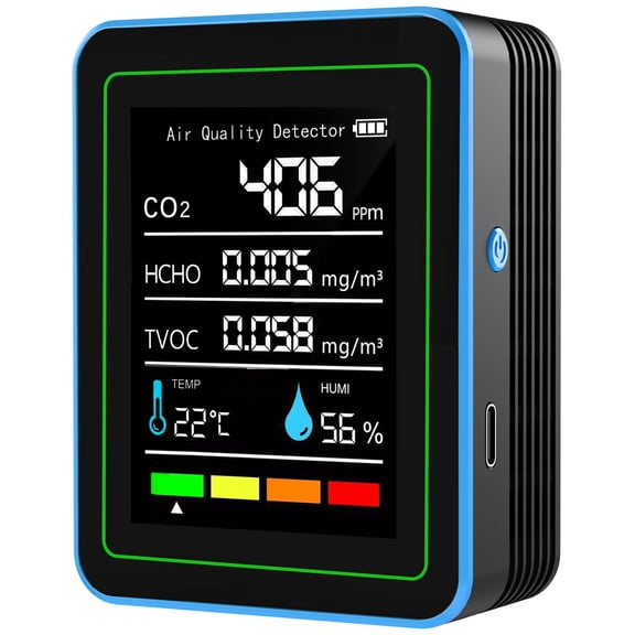 5-in-1 Indoor Air Quality Monitor, Portable CO2 Meter with Temperature, Humidity & TVOC Detection, Multifunction Air Quality Tester for Home, Car & Office